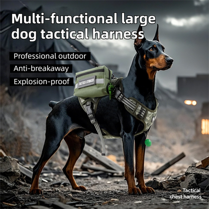 3-Piece Green Tactical Dog Harness Set (XL Size) - Heavy Duty No-Pull Vest with Detachable Tactical Pouch & Climbing Rope Leash