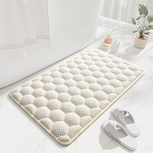 White 3D Honeycomb Textured High-Elastic Memory Foam Bathroom Mat (40 x 60 CM) - Ultra Absorbent Quick-Dry Thickened Door Mat