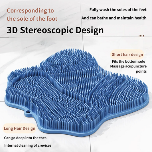 Grey 3D Butterfly Silicone Bath Massage Mat with Suction Cup & Dual-Zone Massage Bristles - Exfoliating Back Scrubber & Foot Deep Cleaner