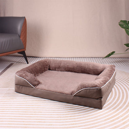 Brown Waterproof Egg-Crate Foam Therapeutic Pet Sofa Bed and Fleece Lounge (L Size 91 x 69 x 17 CM) - Low Entry, High Bolster Support & Zipper Removable Cover
