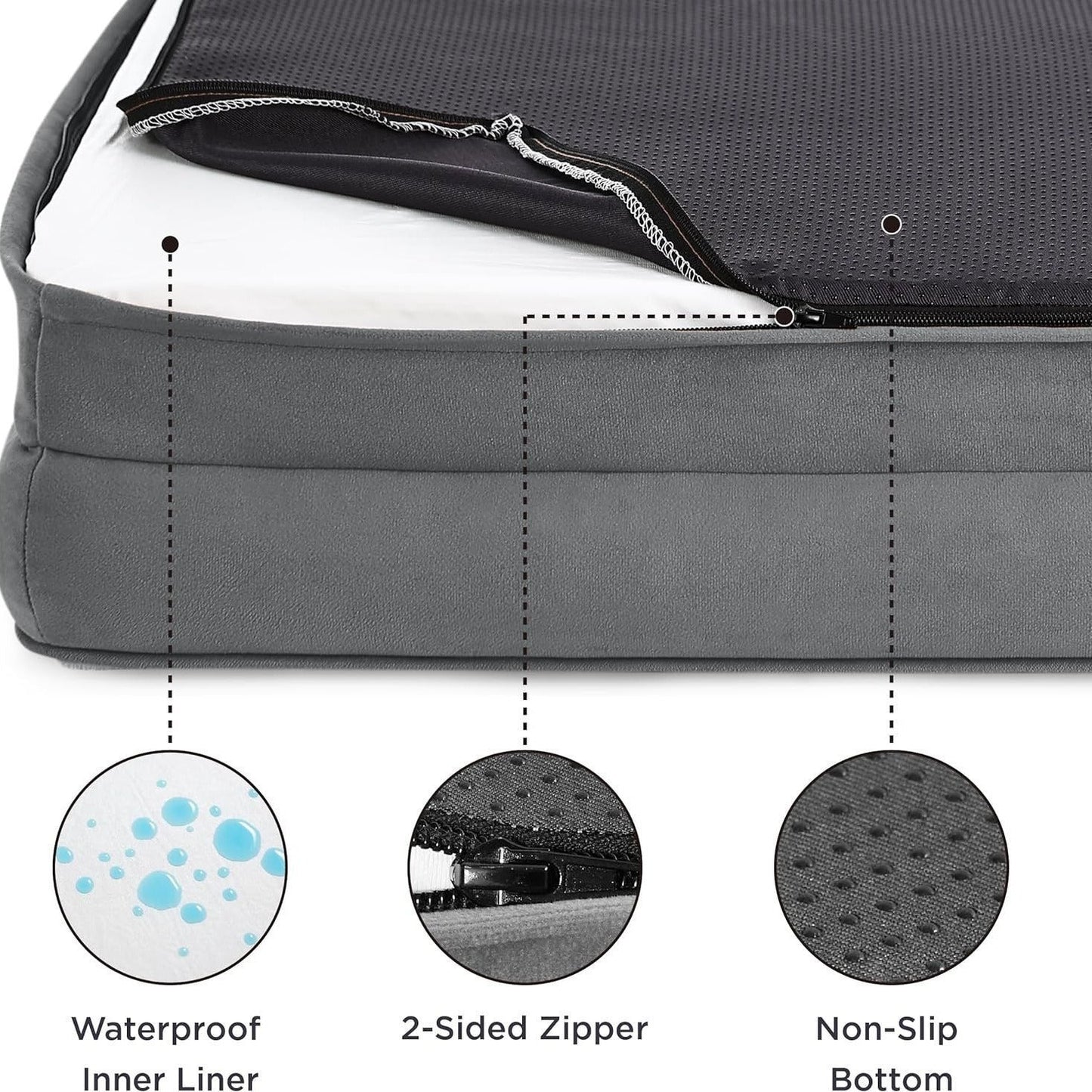 Brown Waterproof Egg-Crate Foam Therapeutic Pet Sofa Bed and Fleece Lounge (L Size 91 x 69 x 17 CM) - Low Entry, High Bolster Support & Zipper Removable Cover