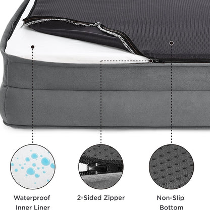 Brown Waterproof Egg-Crate Foam Therapeutic Pet Sofa Bed and Fleece Lounge (L Size 91 x 69 x 17 CM) - Low Entry, High Bolster Support & Zipper Removable Cover