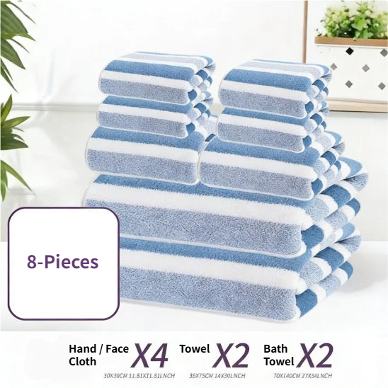 8-Piece Green Luxury Coral Fleece Towel & Bath Sheet Set - Ultra-Soft High-Density Absorbent Towels Complete Bundle