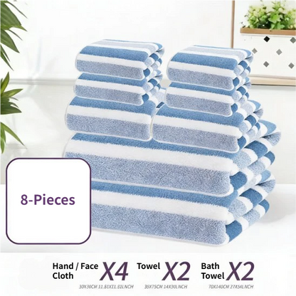 8-Piece Green Luxury Coral Fleece Towel & Bath Sheet Set - Ultra-Soft High-Density Absorbent Towels Complete Bundle