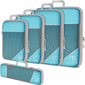 Blue Waterproof Travel Compression Packing Cube Set of 5 Sizes with Carry Handles - 50% Space Saving Breathable Nylon Luggage Organizer