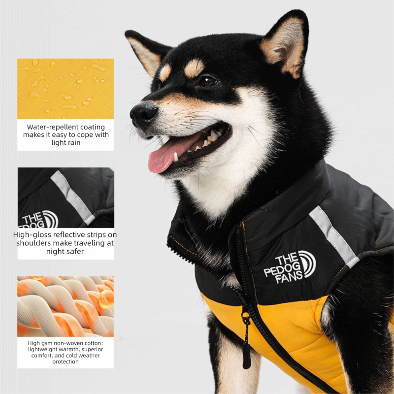 Pnik 2XL  Size  Dog Clothing — Warm, Thickened Cotton Jacket for Autumn & Winter; Waterproof Pet Vest — Reflective Safety Design, Leash-Compatible