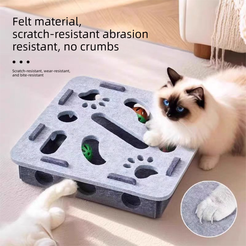 2-piece Grey cat toy set—featuring square and flower shapes—is an excellent choice for feline entertainment and relaxation. It also serves as a fun maze for kittens and pets, and includes six bells.