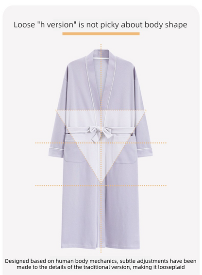 Purple  M size Women's Cotton Robe — Autumn/Winter Bathrobe & Morning Gown | Long Sleeve, Mid-Length, Plus Size | Loose, Comfortable, and Machine Washable | Suitable for All Seasons
