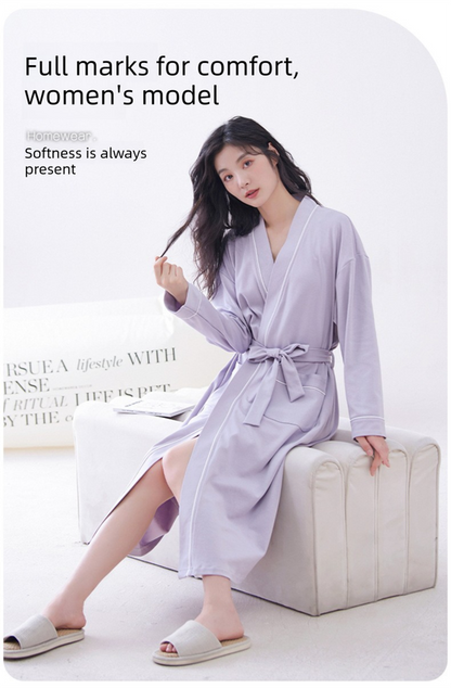 Pink  XL size Women's Cotton Robe — Autumn/Winter Bathrobe & Morning Gown | Long Sleeve, Mid-Length, Plus Size | Loose, Comfortable, and Machine Washable | Suitable for All Seasons