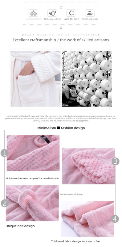 Pink L size Plush Flannel Robe for Couples - Thickened Warm Bathrobe with Shawl Collar, Soft Fleece Material, Unisex Long Style for Winter Home Wear