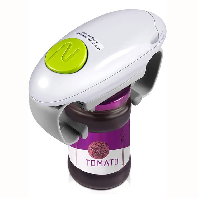 White Upgraded One-Touch Electric Can Opener â Dual-Handle Design, Automatic Hands-Free Can/Bottle Opener, ABS Material, Battery-Powered (Batteries Not Included), Designed for the Kitchen.