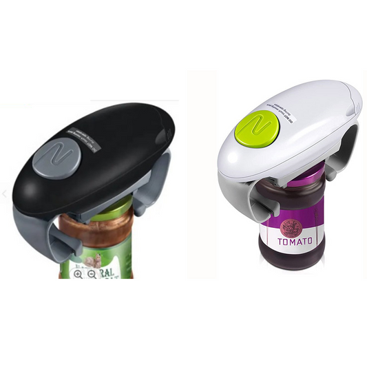 2-Pack Black and White Upgraded One-Touch Electric Can Opener â Dual-Handle Design, Automatic Hands-Free Can/Bottle Opener, ABS Material, Battery-Powered (Batteries Not Included), Designed for the Kitchen.