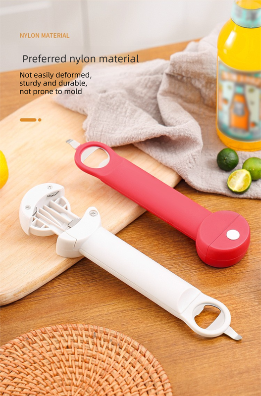White Multi-Functional Adjustable Can and Bottle Opener - Heavy Duty Jar Opener for Seniors, Women, and Weak Hands - Easy Grip Kitchen Gadget for Jars, Bottles, and Cans