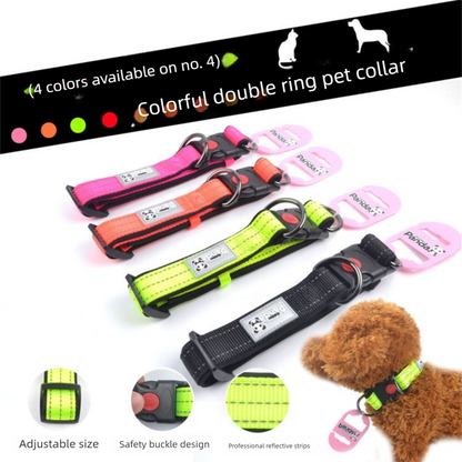Orange M size Vibrant Reflective Dog Collar and Leash Set - Adjustable Nylon Pet Harness with Comfortable Padding