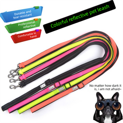 Orange M size Vibrant Reflective Dog Collar and Leash Set - Adjustable Nylon Pet Harness with Comfortable Padding