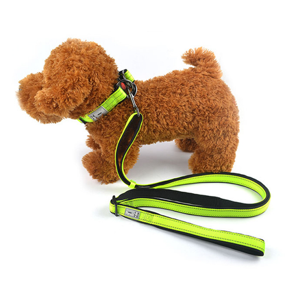Orange M size Vibrant Reflective Dog Collar and Leash Set - Adjustable Nylon Pet Harness with Comfortable Padding