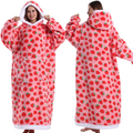 Pink Strawberry Style Oversized Hooded Blanket for Adults - Ultra Soft & Warm Wearable Fleece Throw with Giant Pocket, Perfect for Winter, Christmas & Valentine's Day