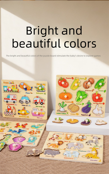 6-Pce Puzzle Board for Toddlers - Early Learning Shape Sorter & Hand-Eye Coordination Toy for Kids 3+, Educational & Durable【Ocean Style+Animal Style+Farmhouse Style+Fruit Style+Vegetable Style+traffic Style】