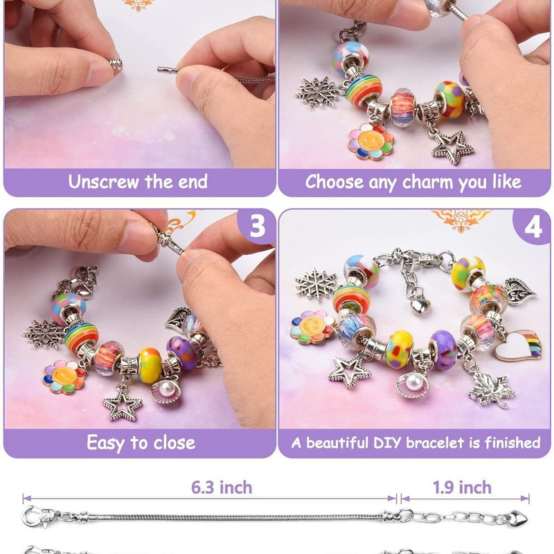 66-Piece Pink Gift Bag Craft Set (Includes Beads, Charms, and Storage Case) -Kids' Unicorn DIY Bracelet Kit – Creative Jewelry Making Gift for Girls Ages 3+