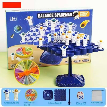 Blue Kids Balance Spaceman Stacking Toy - 48 Astronaut Figures Balance Tree Game with Punishment Wheel & Dice - Parent-Child Interactive Tabletop Game for Boys Girls Ages 3-8