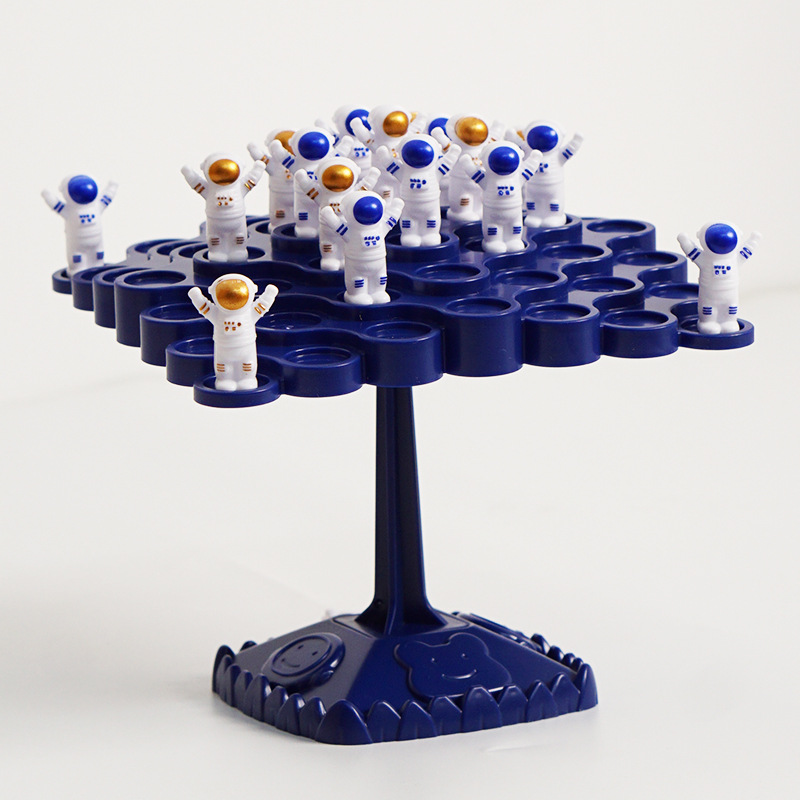 Blue Kids Balance Spaceman Stacking Toy - 48 Astronaut Figures Balance Tree Game with Punishment Wheel & Dice - Parent-Child Interactive Tabletop Game for Boys Girls Ages 3-8