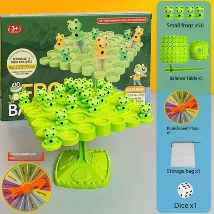 Green  Frog Balance Tree Stacking Game - 50PCS Two-Player Balance Board Game with Challenge Spinner, Desktop Puzzle Toy for Preschool Kids Hand-Eye Coordination Development