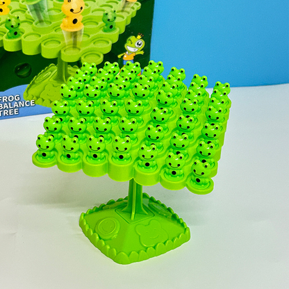Green  Frog Balance Tree Stacking Game - 50PCS Two-Player Balance Board Game with Challenge Spinner, Desktop Puzzle Toy for Preschool Kids Hand-Eye Coordination Development
