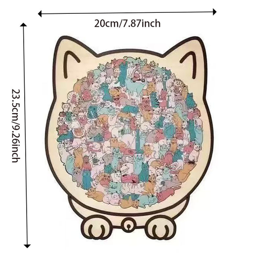 【Macaron Colors】Cat Collection Puzzle - Irregular Shaped Jigsaw with Adorable Kitten Pieces, Stacking Display Stand - Cute Home Decor & Brain Teaser for Kids Adults Ages 6+ - Unique Gift for Cat Lovers