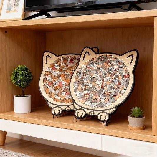 【Morandi Colors】Cat Collection Puzzle - Irregular Shaped Jigsaw with Adorable Kitten Pieces, Stacking Display Stand - Cute Home Decor & Brain Teaser for Kids Adults Ages 6+ - Unique Gift for Cat Lovers