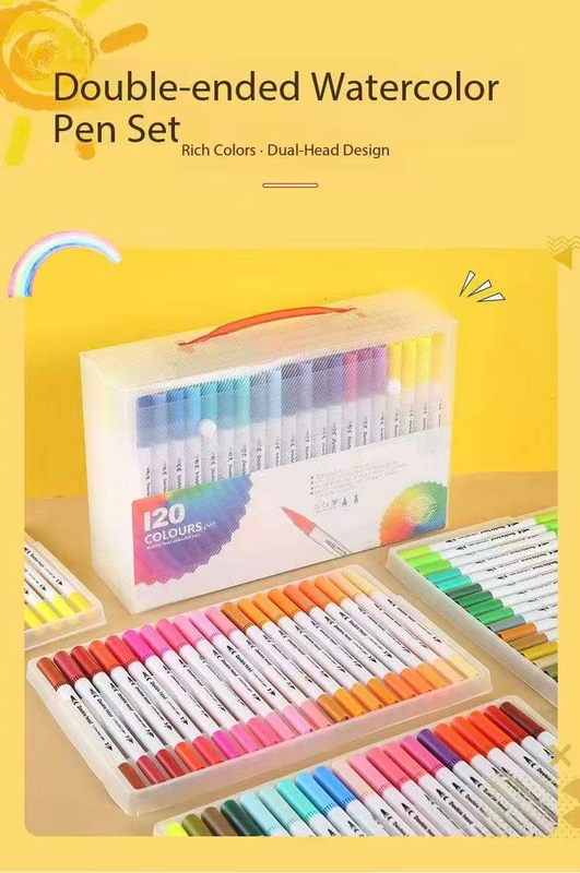 Black  100 COLOURS Dual-Tip Watercolor Marker Set - Colors Washable Art Pens with Brush & Fine Tips for Kids, Students & Artists