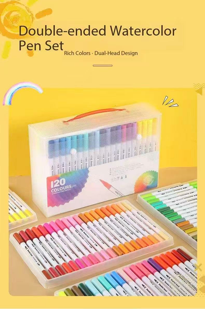 White 120 COLOURS Dual-Tip Watercolor Marker Set - Colors Washable Art Pens with Brush & Fine Tips for Kids, Students & Artists