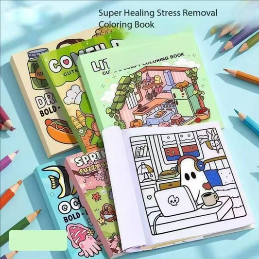 4-Pack Cute & Cozy Coloring Books for Kids, Kawaii Art Therapy Stress Relief Coloring Set with many Healing Illustrations, Mindfulness Drawing Book for Children Teens Ages 3+, Perfect Gift for Relaxation and Creativity【CUDDLE CUTIES+INTO GARDENS+HYGGE PLA