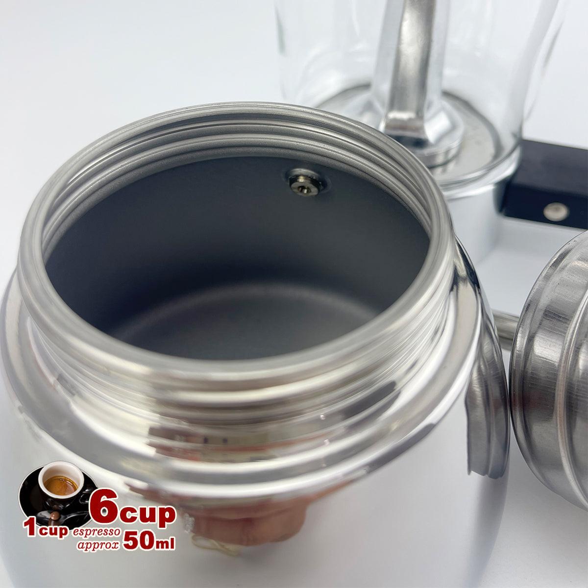Borosilicate Glass Stainless Steel Moka Pot Coffee Maker Italian Espresso 6Cups.
