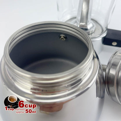Borosilicate Glass Stainless Steel Moka Pot Coffee Maker Italian Espresso 6Cups.
