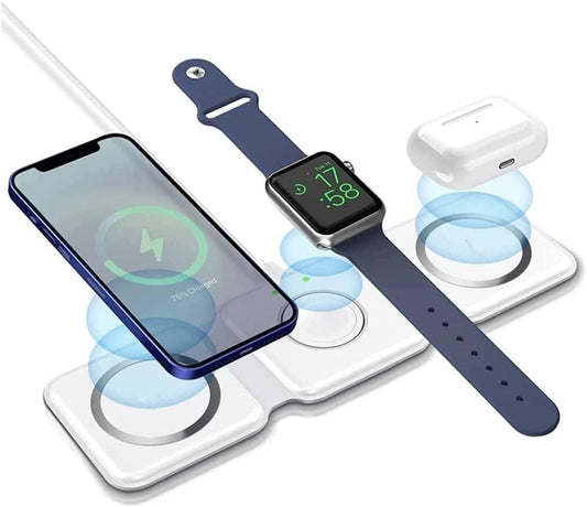 3 in 1 Wireless 15W Qi Fast Charging Foldable Station for Apple Mag Safe.