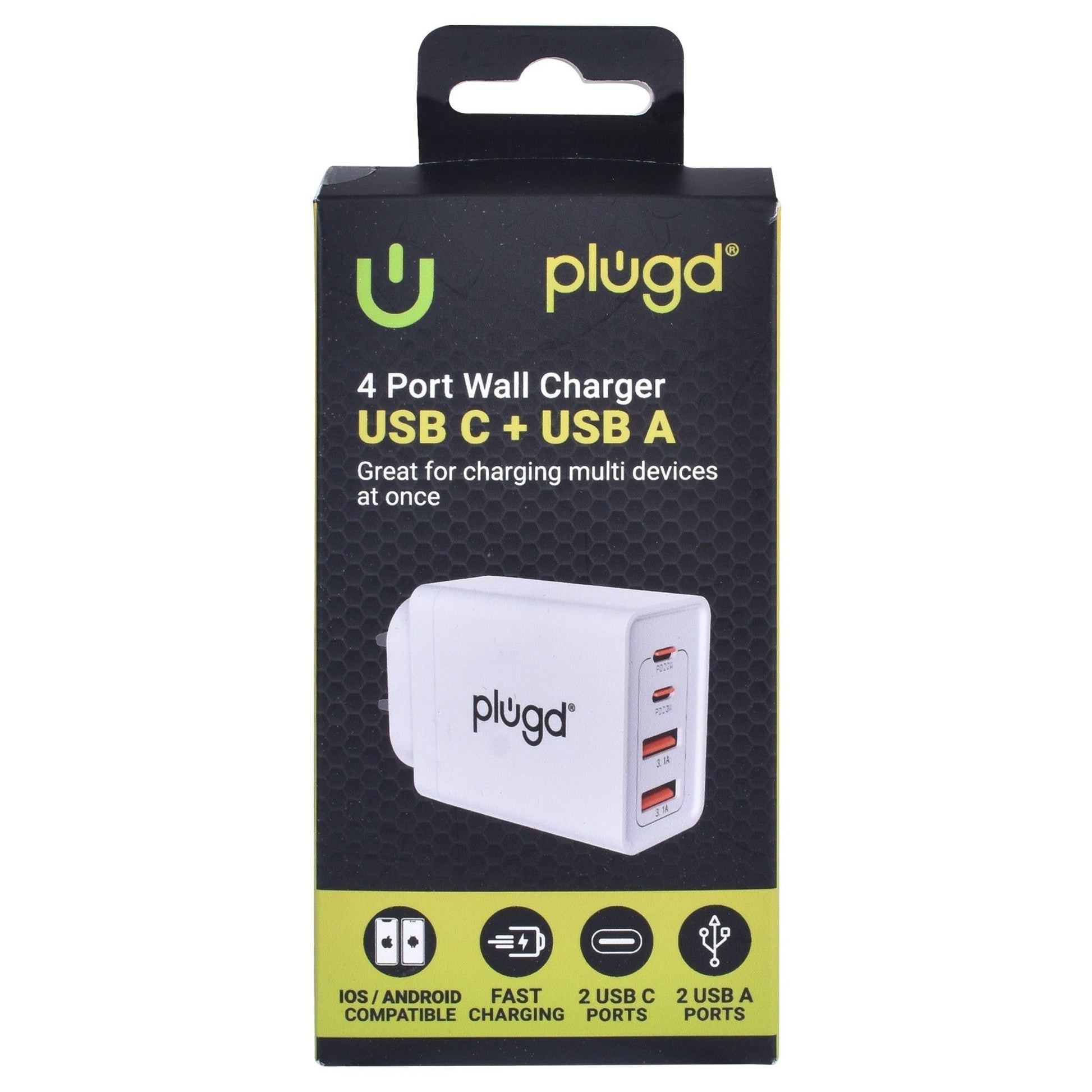 4 PORT  WALL CHARGER USB C+USB A.