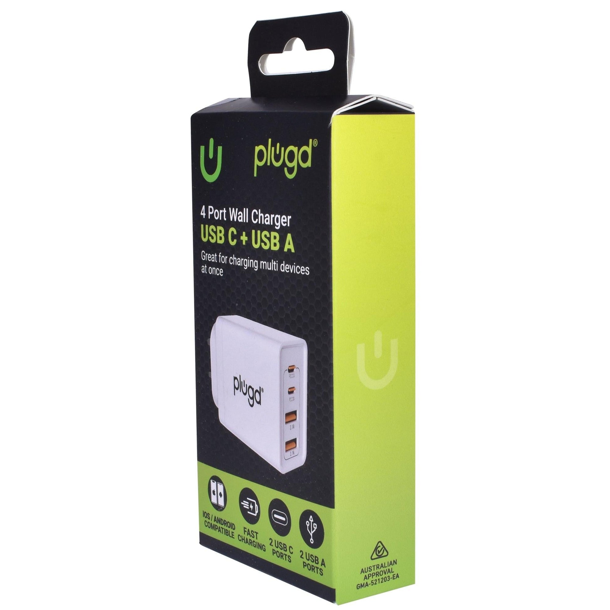 4 PORT  WALL CHARGER USB C+USB A.