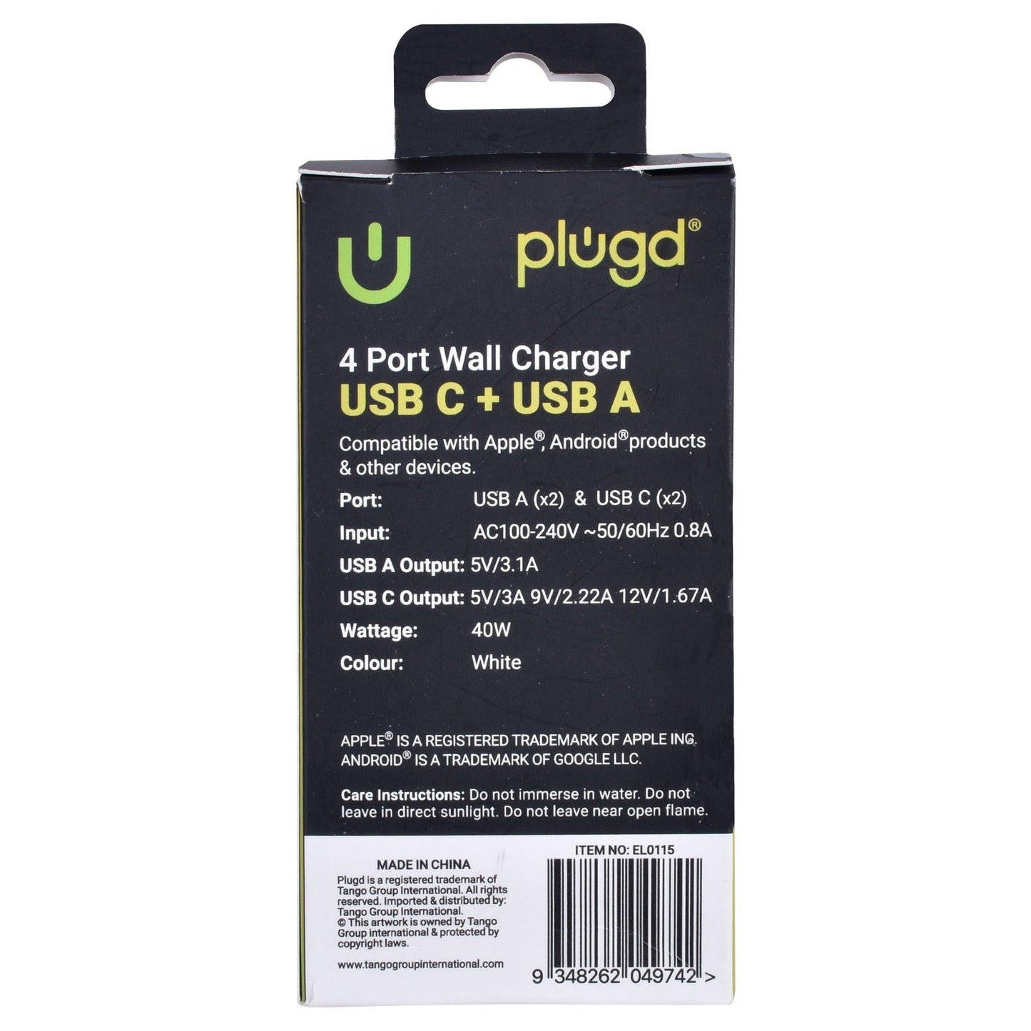 4 PORT  WALL CHARGER USB C+USB A.