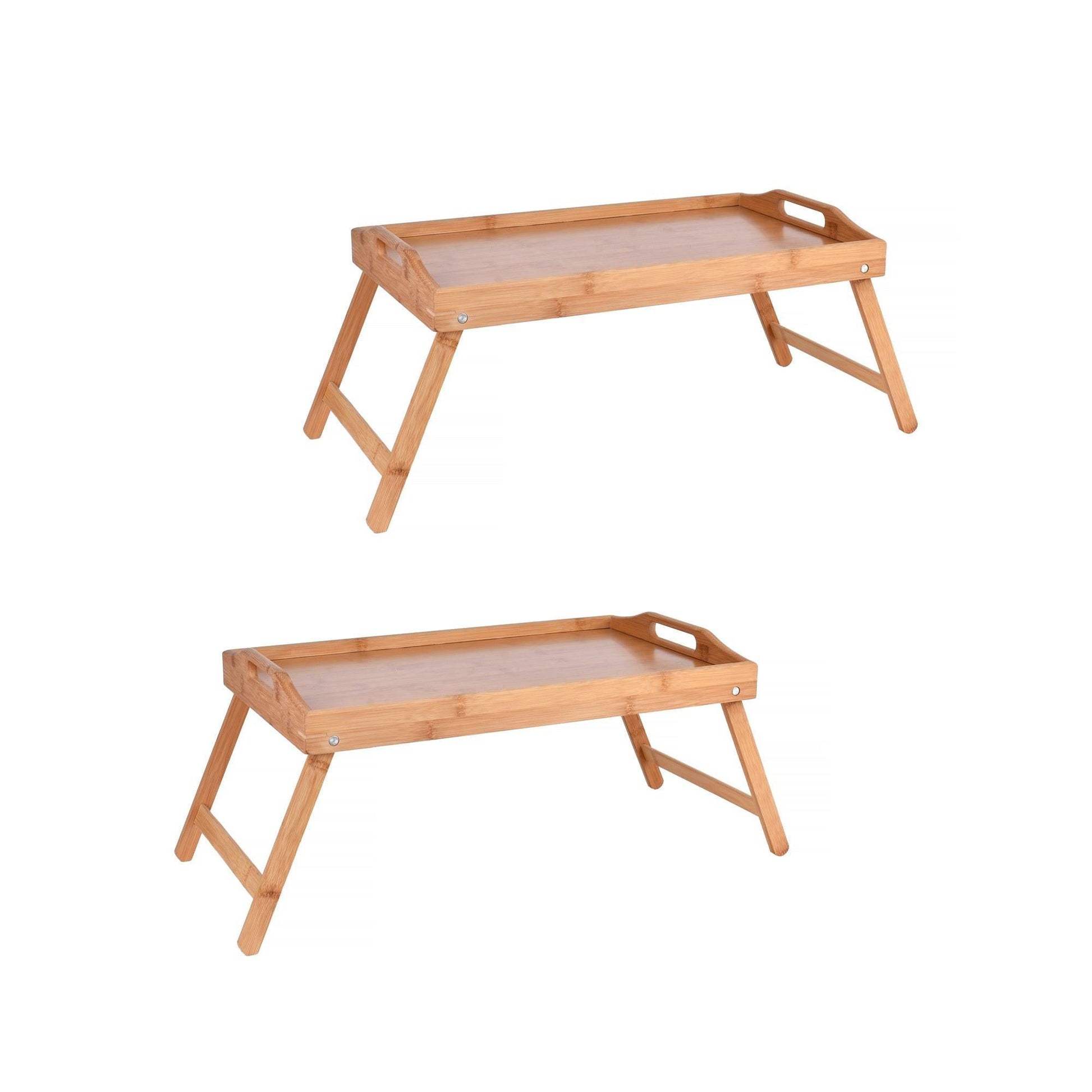 2 x Bamboo Bed Table Breakfast/Snack Serving Tray with Foldable Legs.