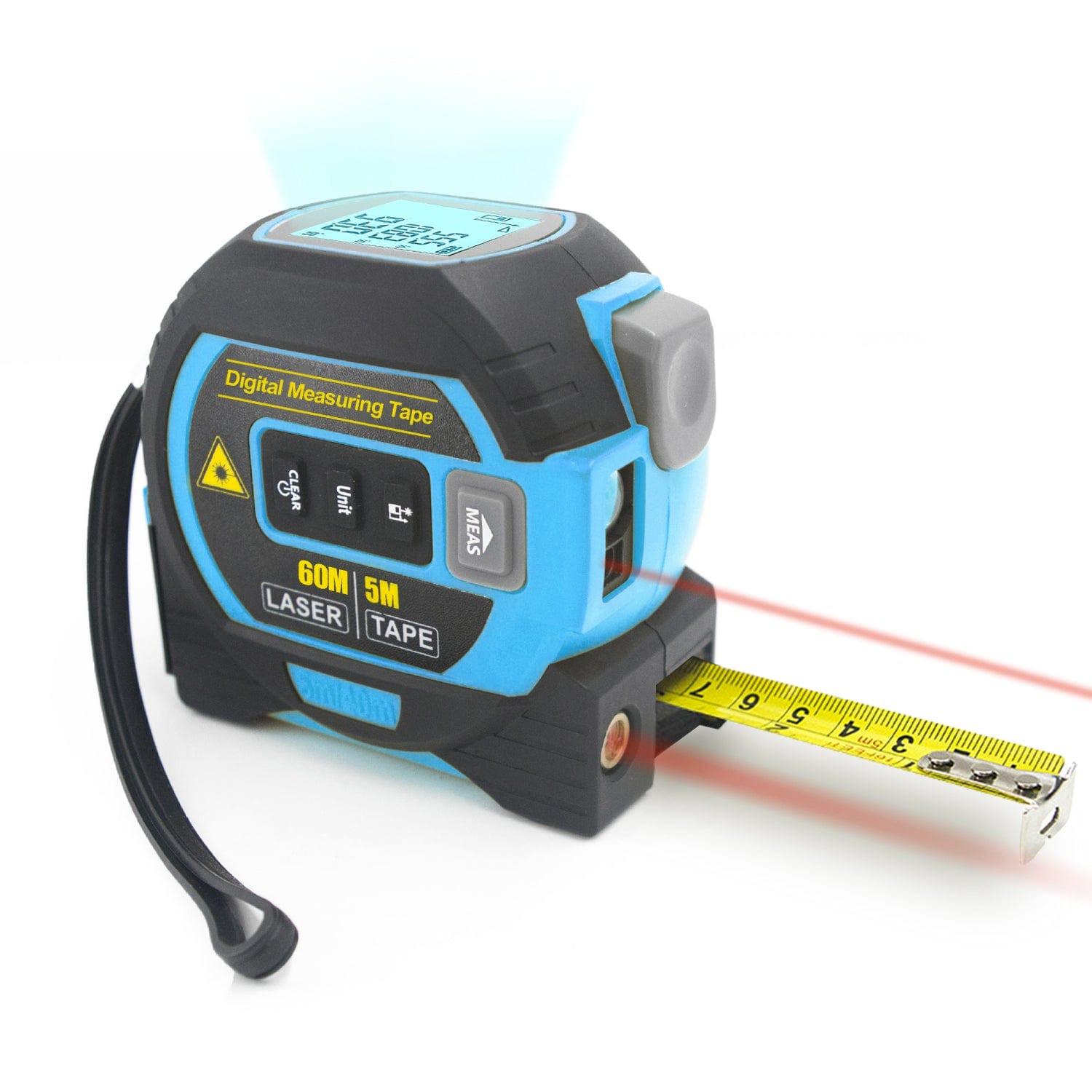 60m Laser Measure, Cross-line Laser Level, 5m Tape Measure Blue.