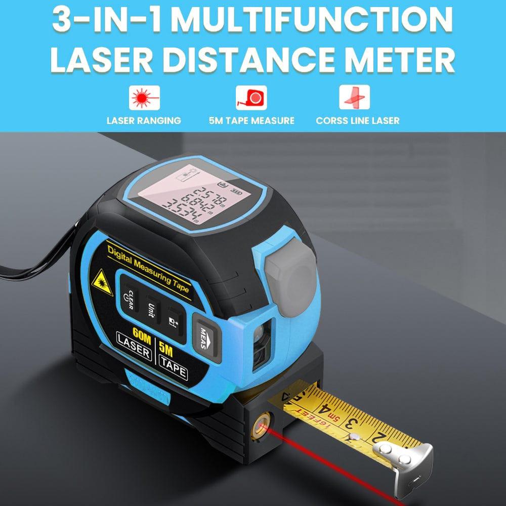 60m Laser Measure, Cross-line Laser Level, 5m Tape Measure Blue.