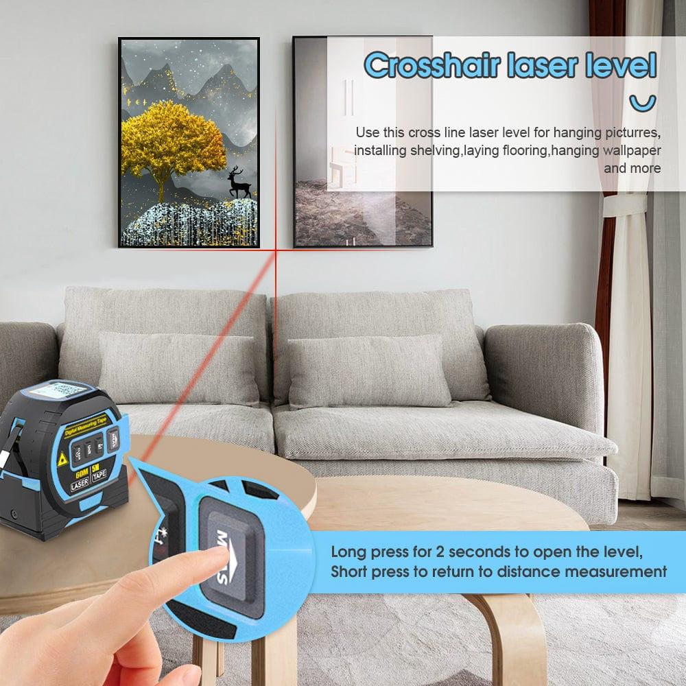 60m Laser Measure, Cross-line Laser Level, 5m Tape Measure Blue.