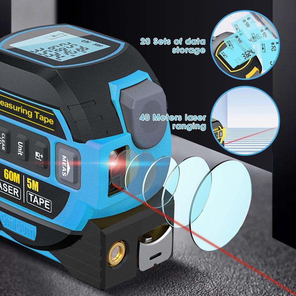 60m Laser Measure, Cross-line Laser Level, 5m Tape Measure Blue.