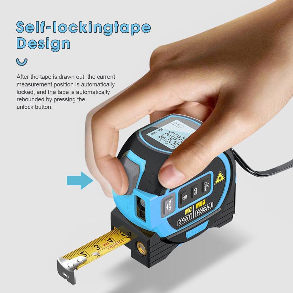 60m Laser Measure, Cross-line Laser Level, 5m Tape Measure Blue.