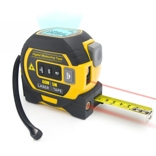 60m Laser Measure, Cross-line Laser Level, 5m Tape Measure Yellow.