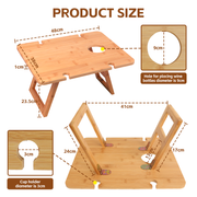 Bamboo Foldable Picnic Table Tray with Wine and Glass Holders.