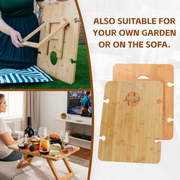 Bamboo Foldable Picnic Table Tray with Wine and Glass Holders.