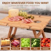 Bamboo Foldable Picnic Table Tray with Wine and Glass Holders.