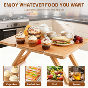Bamboo Foldable Picnic Table Tray with Wine and Glass Holders.