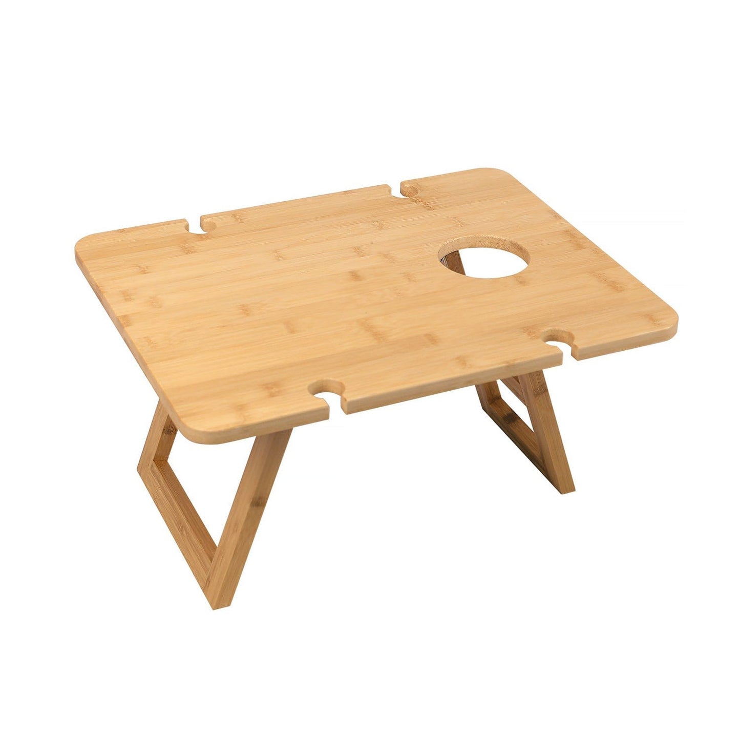 Bamboo Foldable Picnic Table Tray with Wine and Glass Holders.